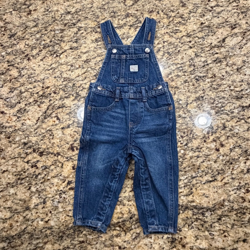 Old Navy Workwear Denim Overalls Dark Wash Blue 12-18 Months Kids v